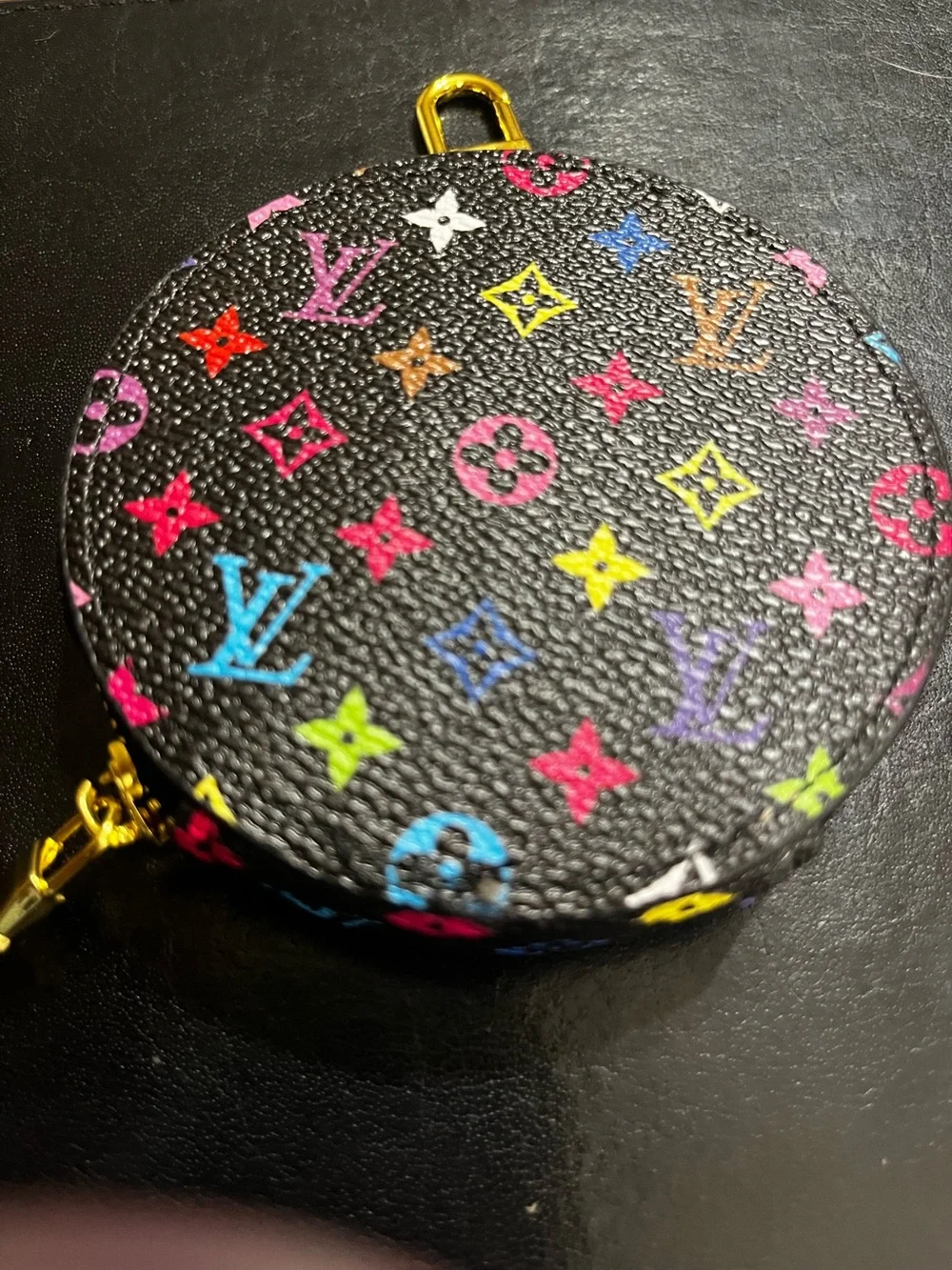 Louis. Vuitton. X T.M. Black Colorful Monogram Zip Around Pouch Wallet Charm